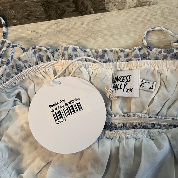 Floral Blue Smocked Women's Crop Top - Picture 6 of 6